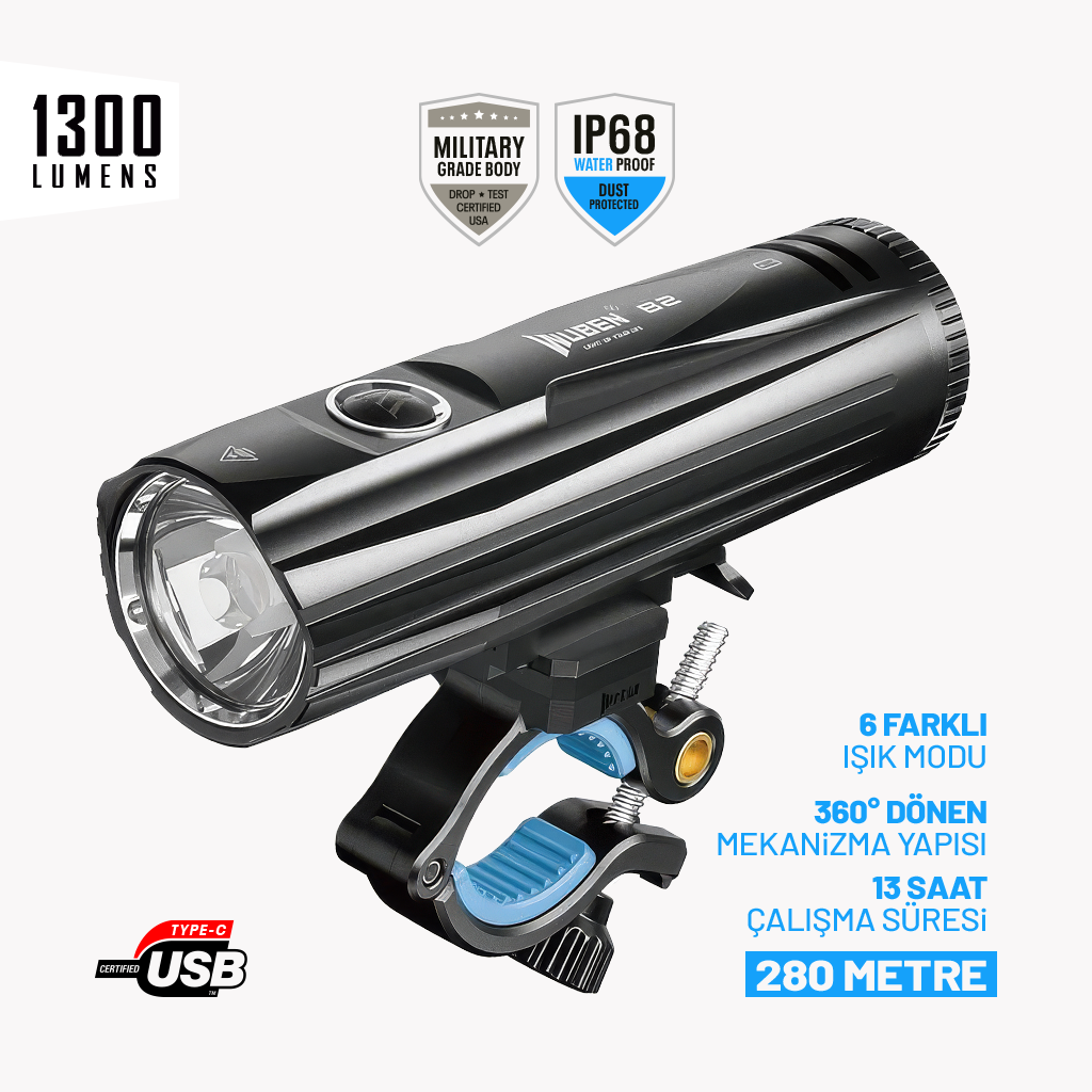 Wuben B2 Şarj Edilebilir Bisiklet Feneri